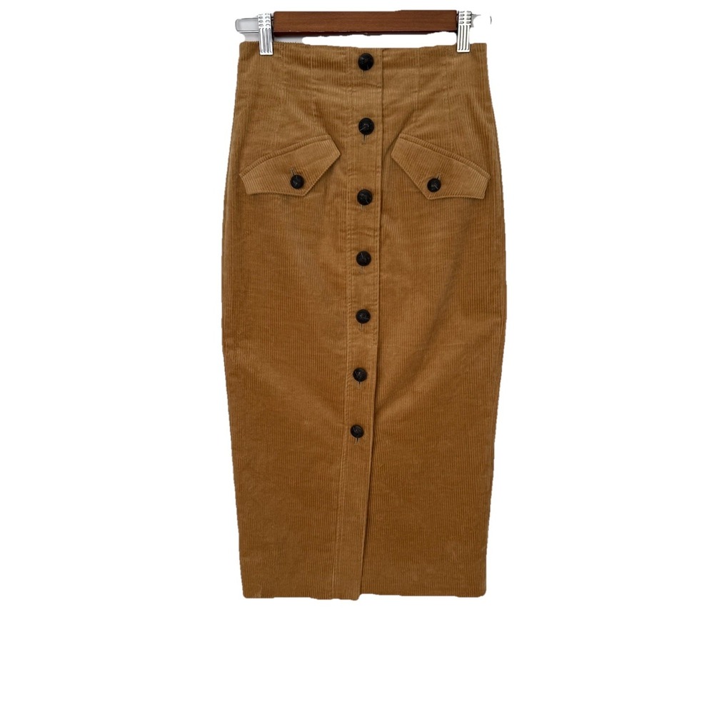 Veronica Beard Barrie Khaki Tan Corduroy Midi Pencil Skirt Size‎ 00
